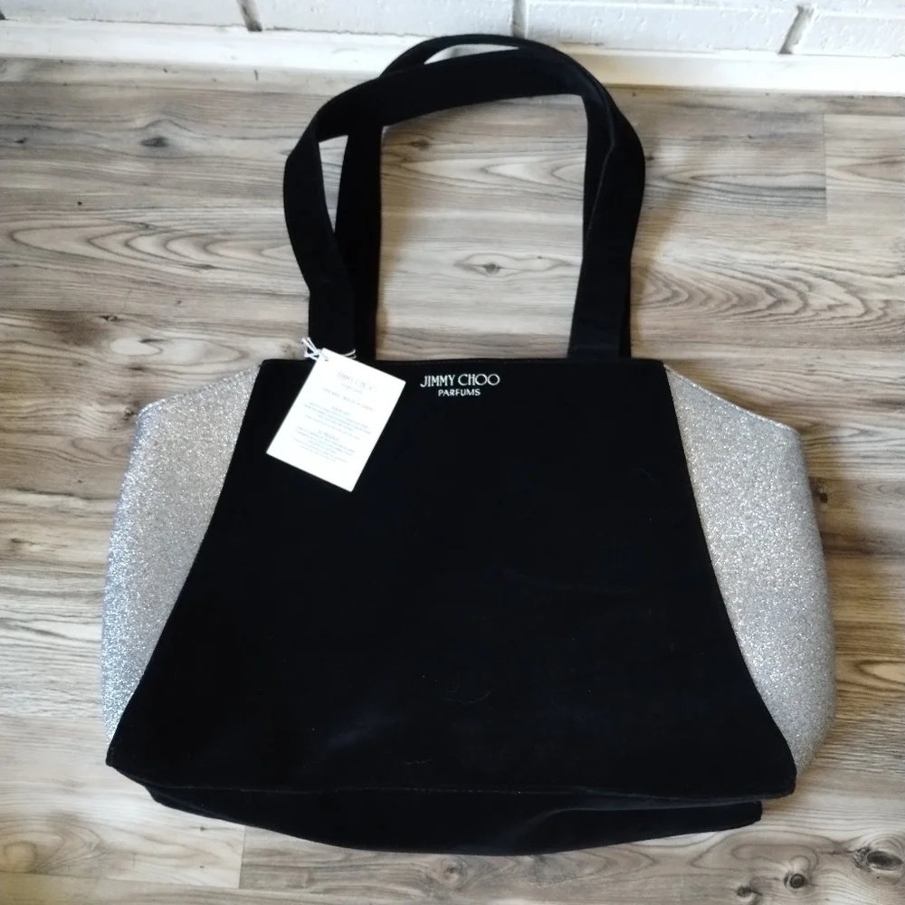 Jimmy Choo Parfums Black Velvet Silver Glitter Tote Bag
